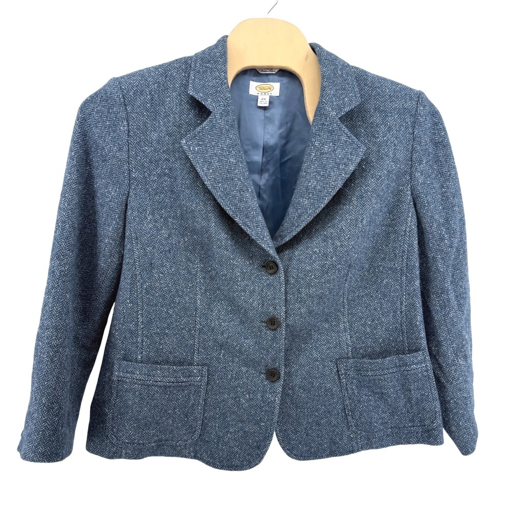 Talbots Blazer Womens 18W Pre-Owned Blue Herringbone Wool Silk Blend Italian
